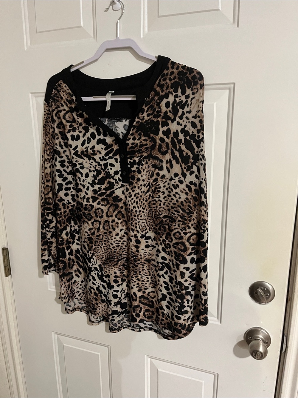 Perseption Leopard Print V-Neck Tunic in Beige and Black